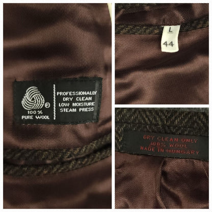 Vtg 80s Classic Fit Herringbone Tweed Jacket 44L