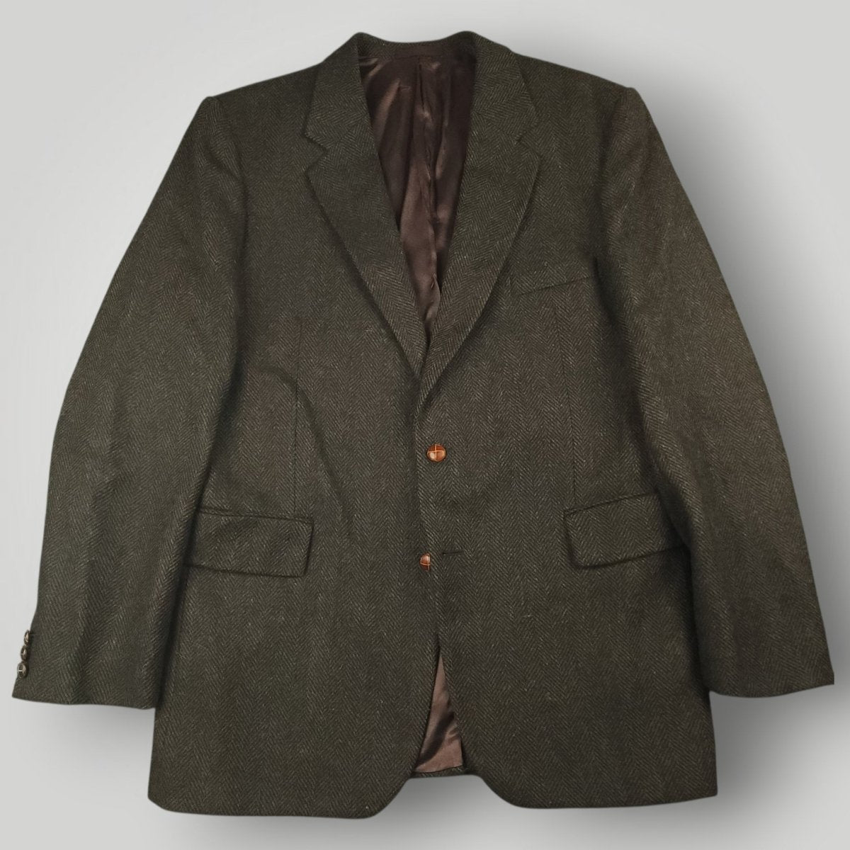 Vtg 80s Classic Fit Herringbone Tweed Jacket 44L