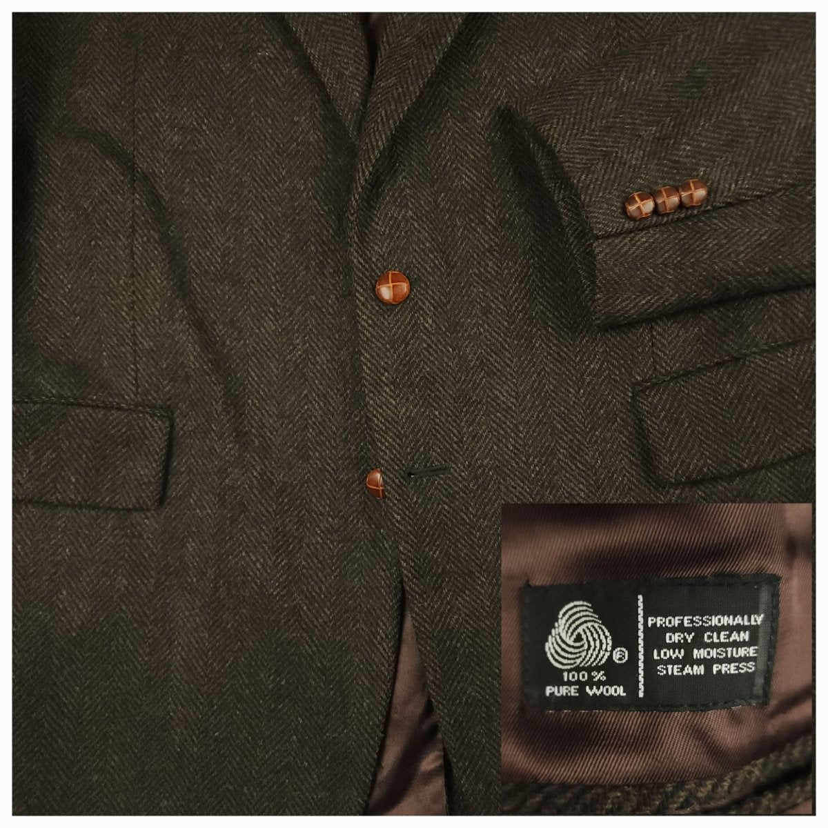 Vtg 80s Classic Fit Herringbone Tweed Jacket 44L