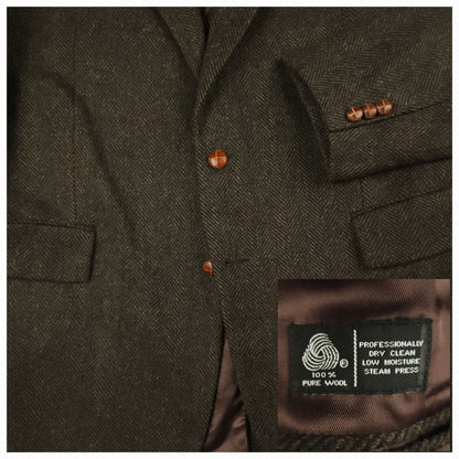 Vtg 80s Classic Fit Herringbone Tweed Jacket 44L