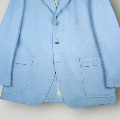 Vintage 70s Slim Fit Hopsack Patch Pocket Silver Button Wool Blazer 46L