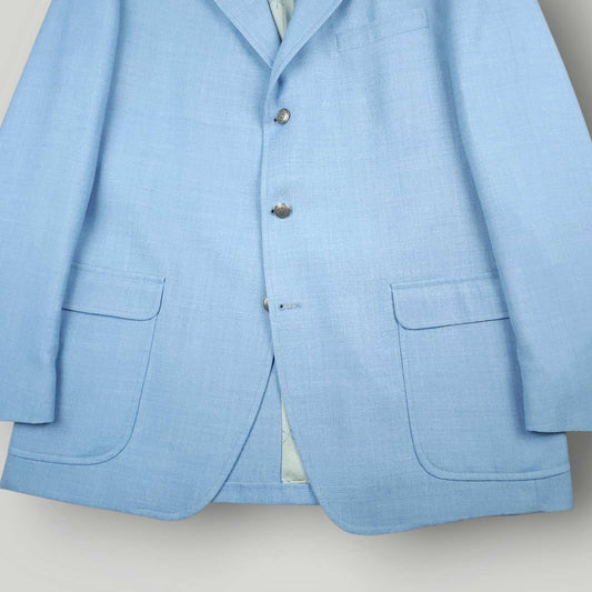 Vintage 70s Slim Fit Hopsack Patch Pocket Silver Button Wool Blazer 46L