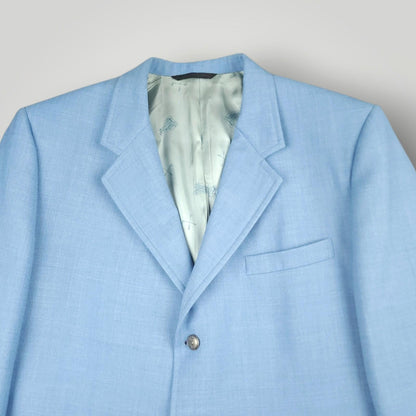 Vintage 70s Slim Fit Hopsack Patch Pocket Silver Button Wool Blazer 46L