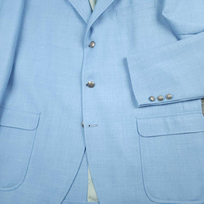 Vintage 70s Slim Fit Hopsack Patch Pocket Silver Button Wool Blazer 46L