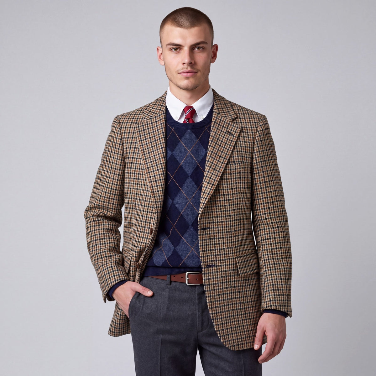 Vintage 70s Austin Reed Classic Fit Shetland Tweed Wool Gun Club Check Sports Coat 38R