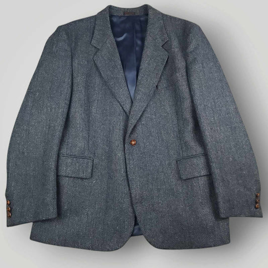 Vintage 90s Slim Fit Herringbone Marl Tweed Wool Jacket Sport Coat 44S