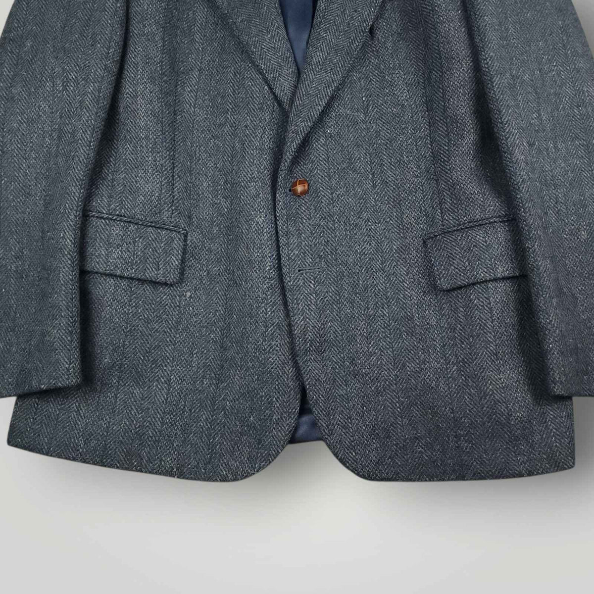 Vintage 90s Slim Fit Herringbone Marl Tweed Wool Jacket Sport Coat 44S