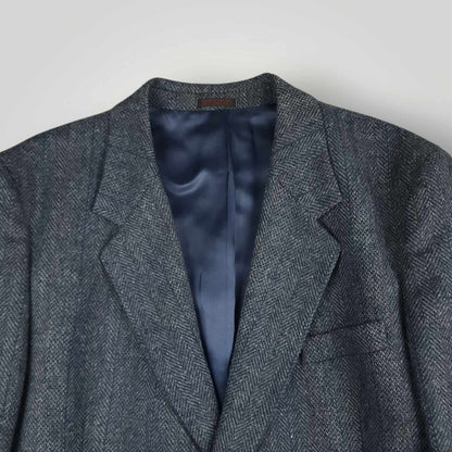 Vintage 90s Slim Fit Herringbone Marl Tweed Wool Jacket Sport Coat 44S