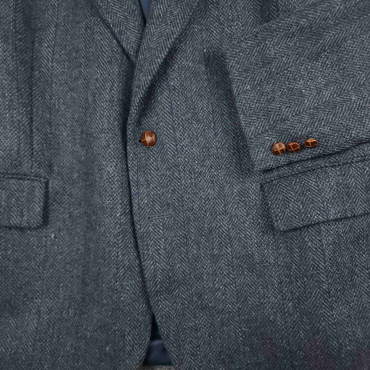 Vintage 90s Slim Fit Herringbone Marl Tweed Wool Jacket Sport Coat 44S