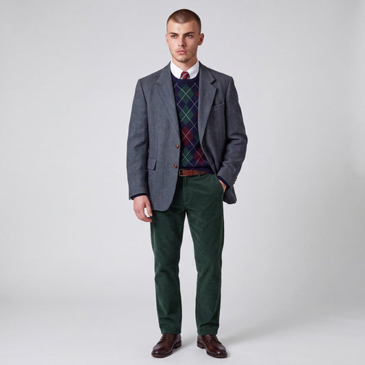 Vintage 90s Slim Fit Herringbone Marl Tweed Wool Jacket Sport Coat 44S