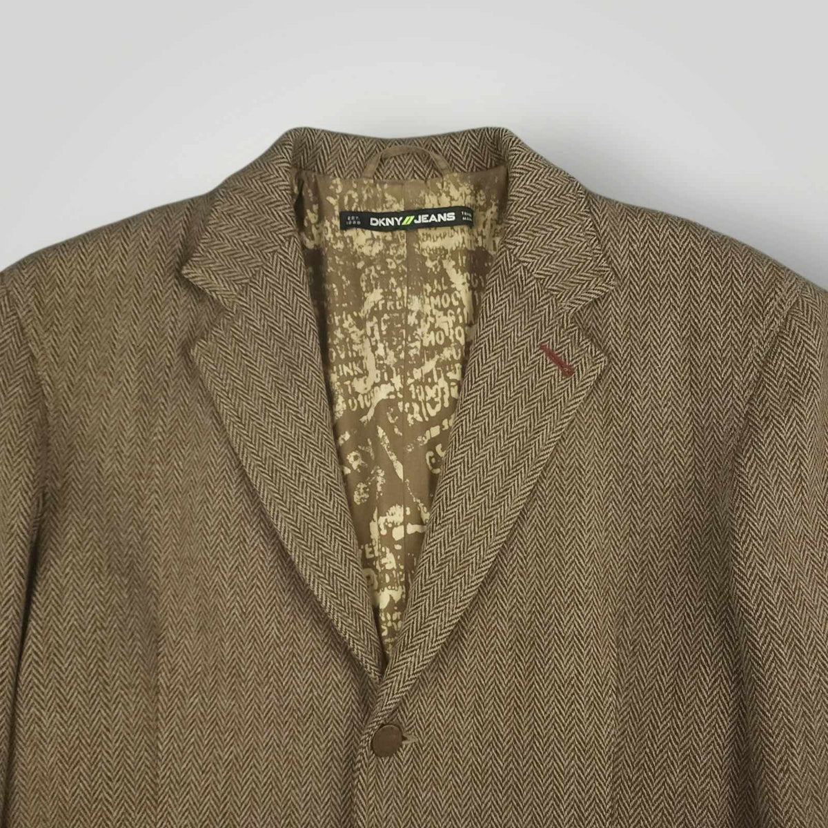 Vintage 90s DKNY Jeans Relaxed Fit Wool Blend Herringbone Blazer Jacket 42R