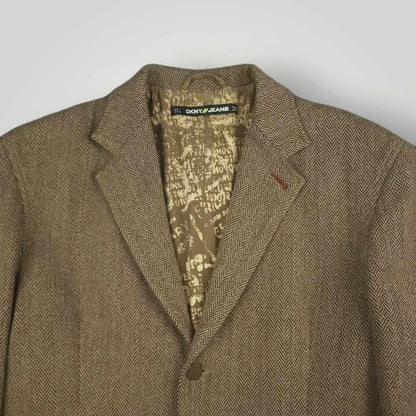 Vintage 90s DKNY Jeans Relaxed Fit Wool Blend Herringbone Blazer Jacket 42R